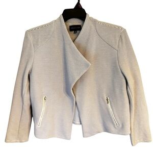 Premise Women’s Preppy Gray Striped Knit Open Knit Blazer Jacket Sz XL